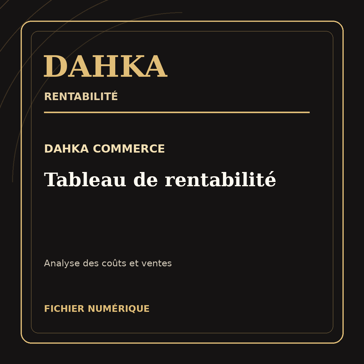 Couverture DAHKA Commerce, tableau de rentabilité boutique